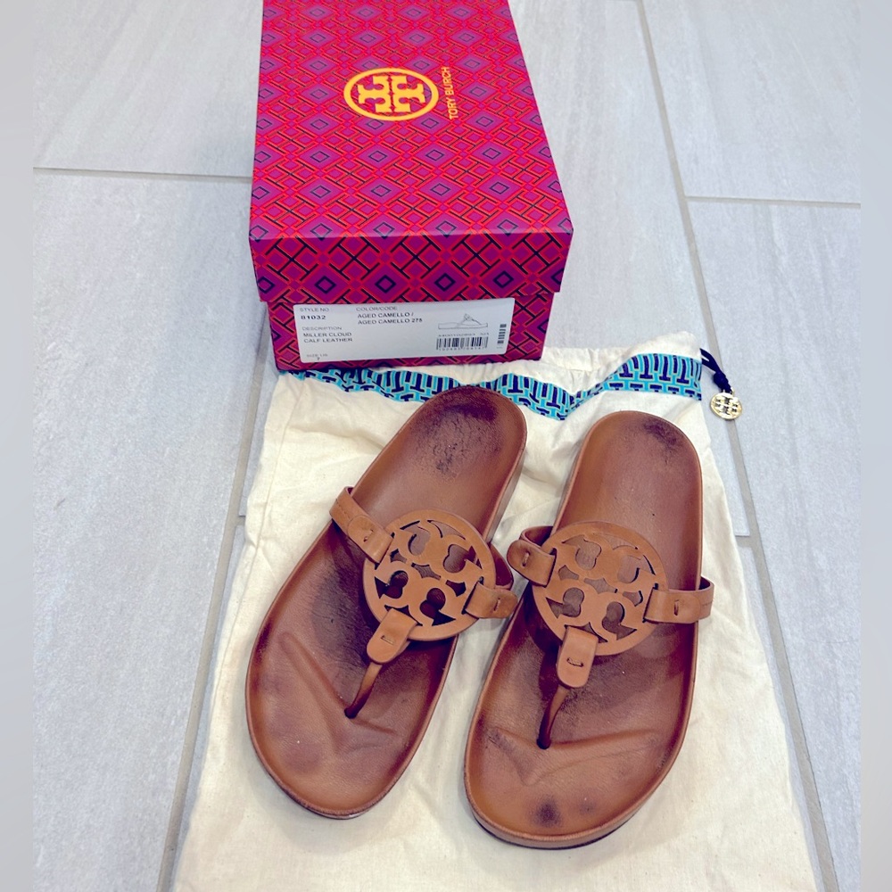 TORY BURCH Miller Cloud Sandal Aged Camello Size 7 US